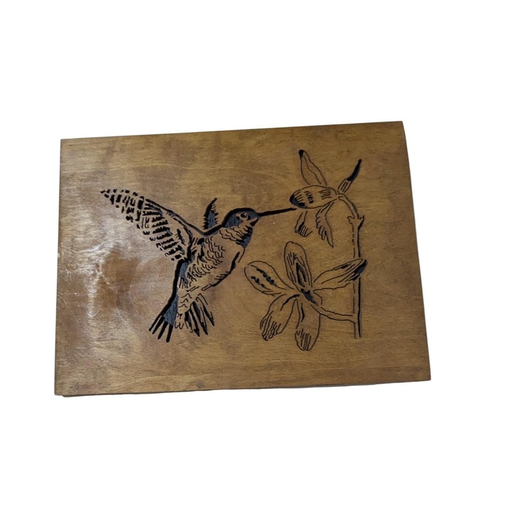 Vintage Hummingbird Floral Wood Burning Wall Art‎ Plaque Pyrography Decor 12x9